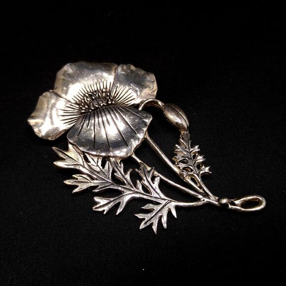 Vintage Signed Silver Plated Flower Brooch & Pendant, Large Floral Pin - Picture 3 of 10